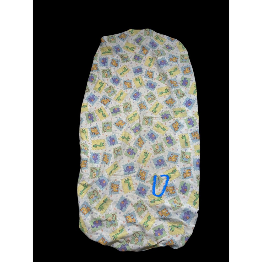 Vintage Baby Animals Fitted Bassinet Sheet Pastel Monkey Elephant Giraffe Print